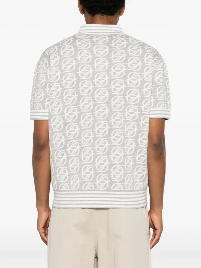 Alternative view of Tricou polo Drole De Monsieur Monogram-Knit Striped-Trim gri