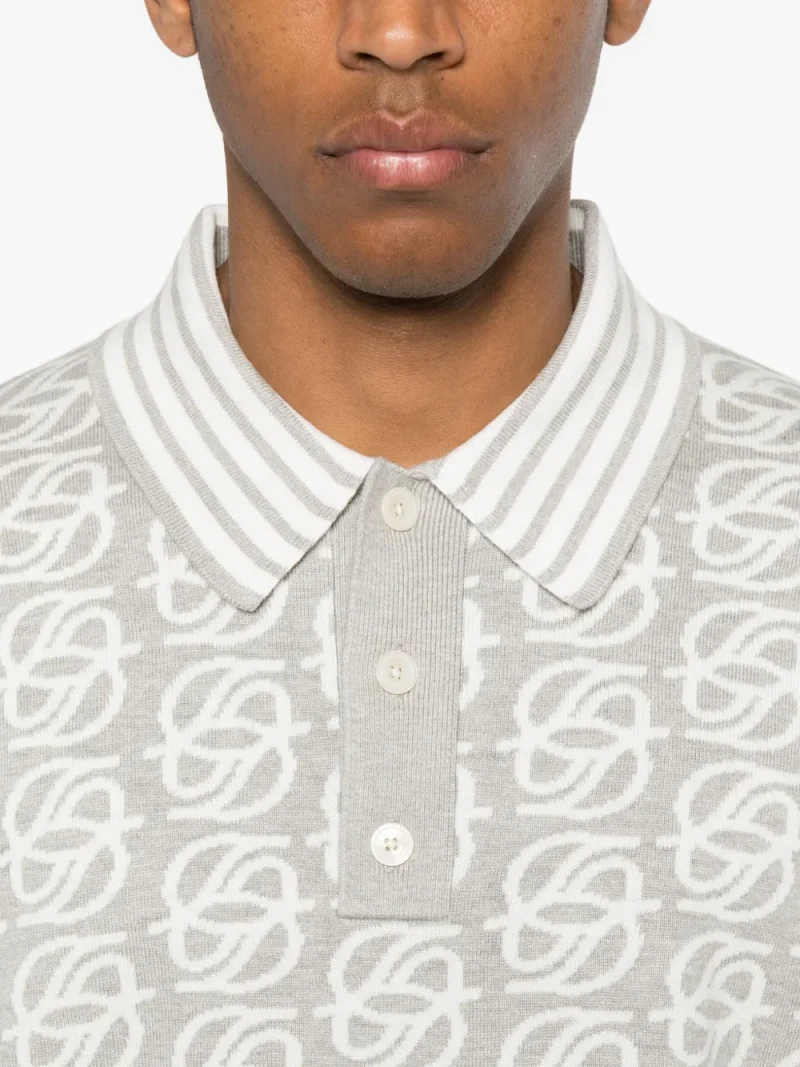 Tricou polo Drole De Monsieur Monogram-Knit Striped-Trim gri - imagine 5