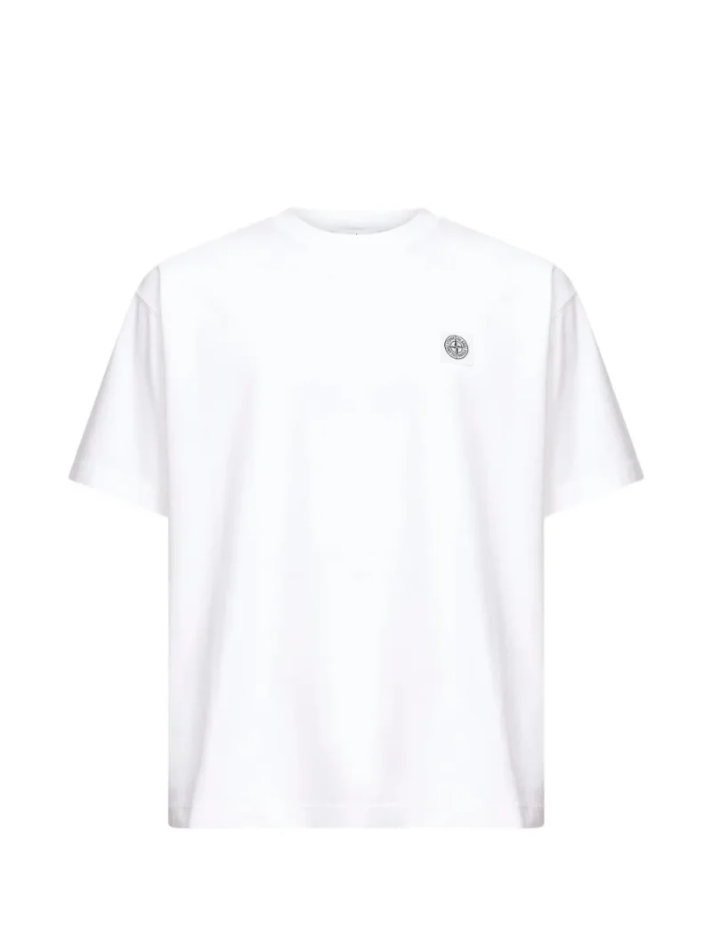Tricou Stone Island Compass Logo-Patch alb