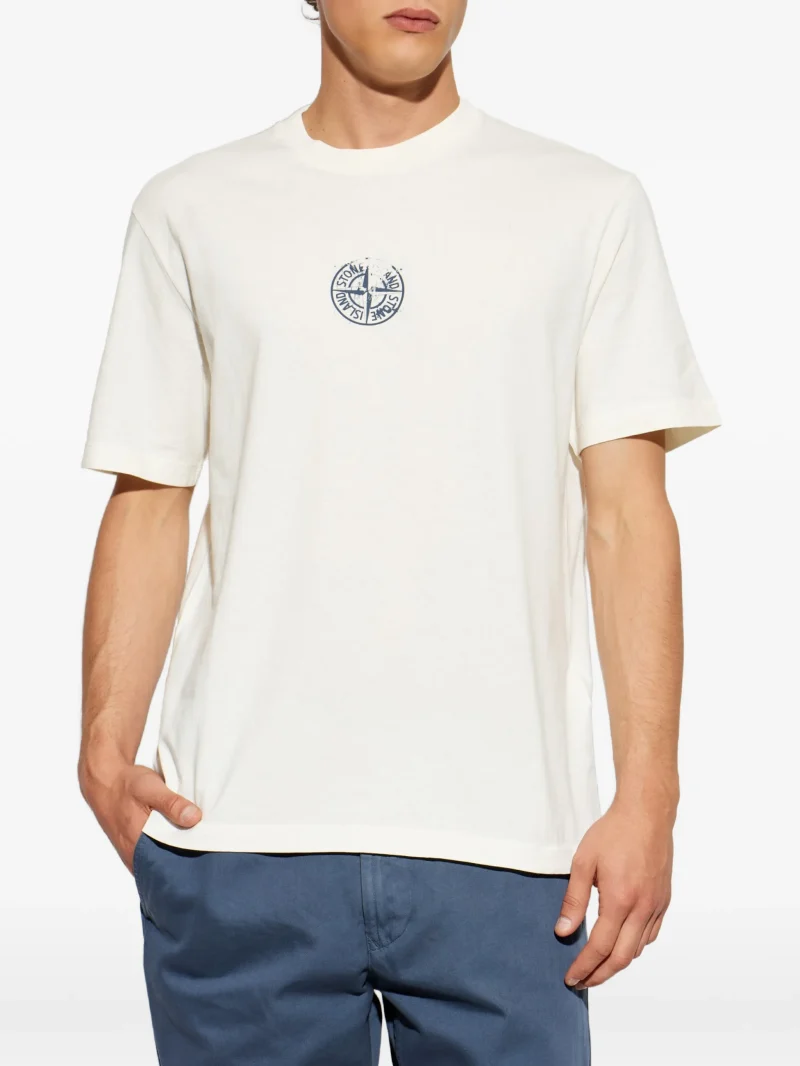 Tricou Stone Island Logo-Print Cotton ecru - imagine 4