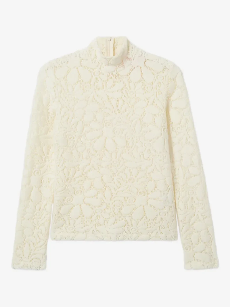 Bluza La DoubleJ Floral-Pattern Lace Turtleneck ecru