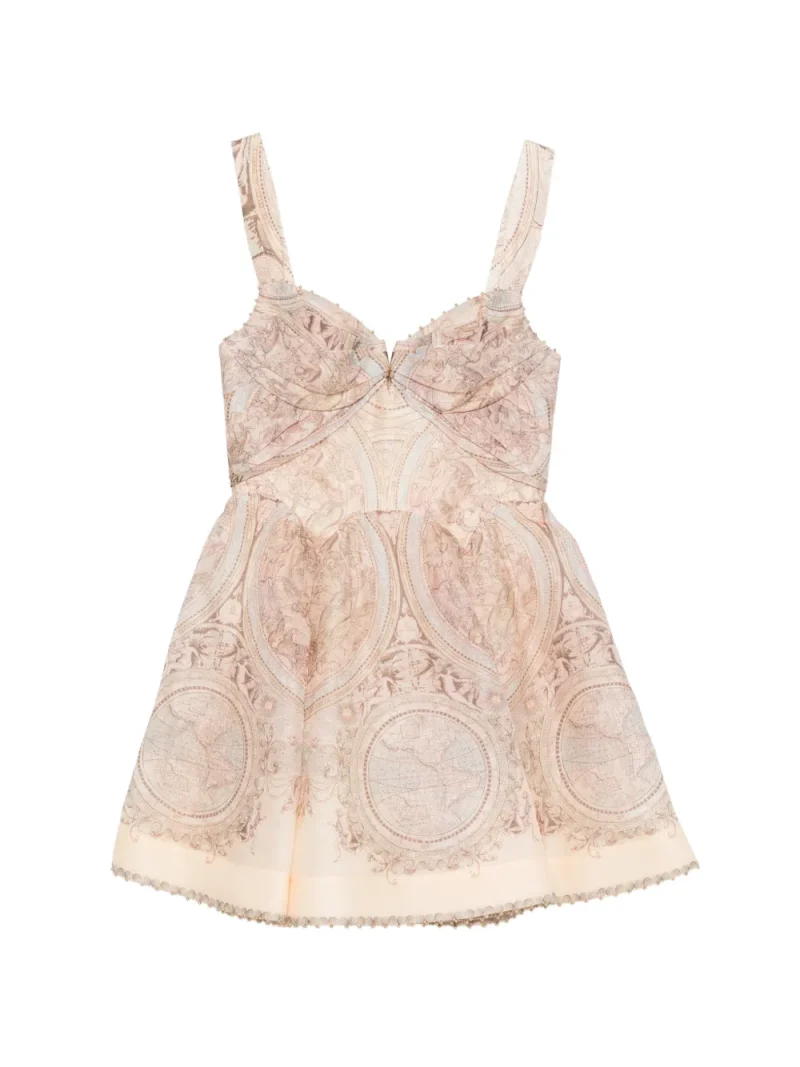 Rochie mini Zimmermann Graphic-Print Flared bej