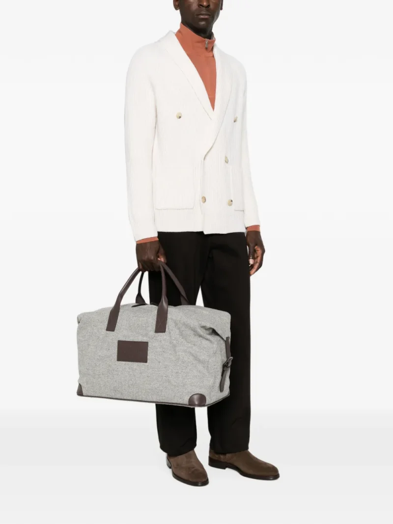 Geanta Gran Sasso Herringbone-Pattern Wool Tote gri - imagine 3