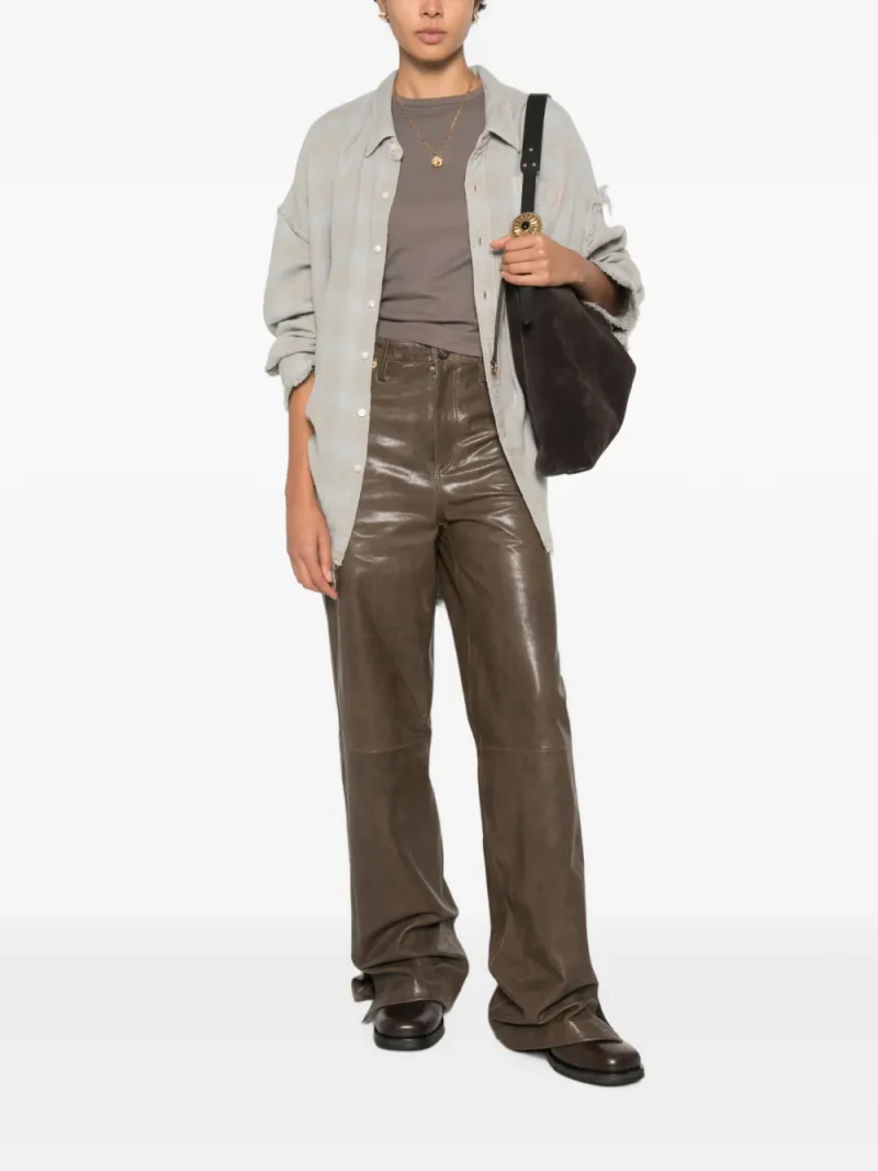 Pantaloni Golden Goose Embossed Leather khaki - imagine 3