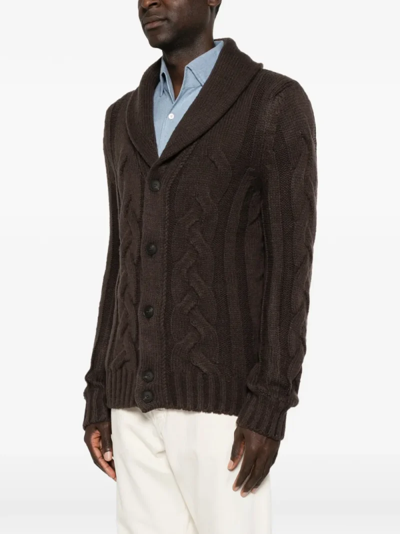 Cardigan Gran Sasso Cable-Knit Shawl-Collar maro - imagine 4