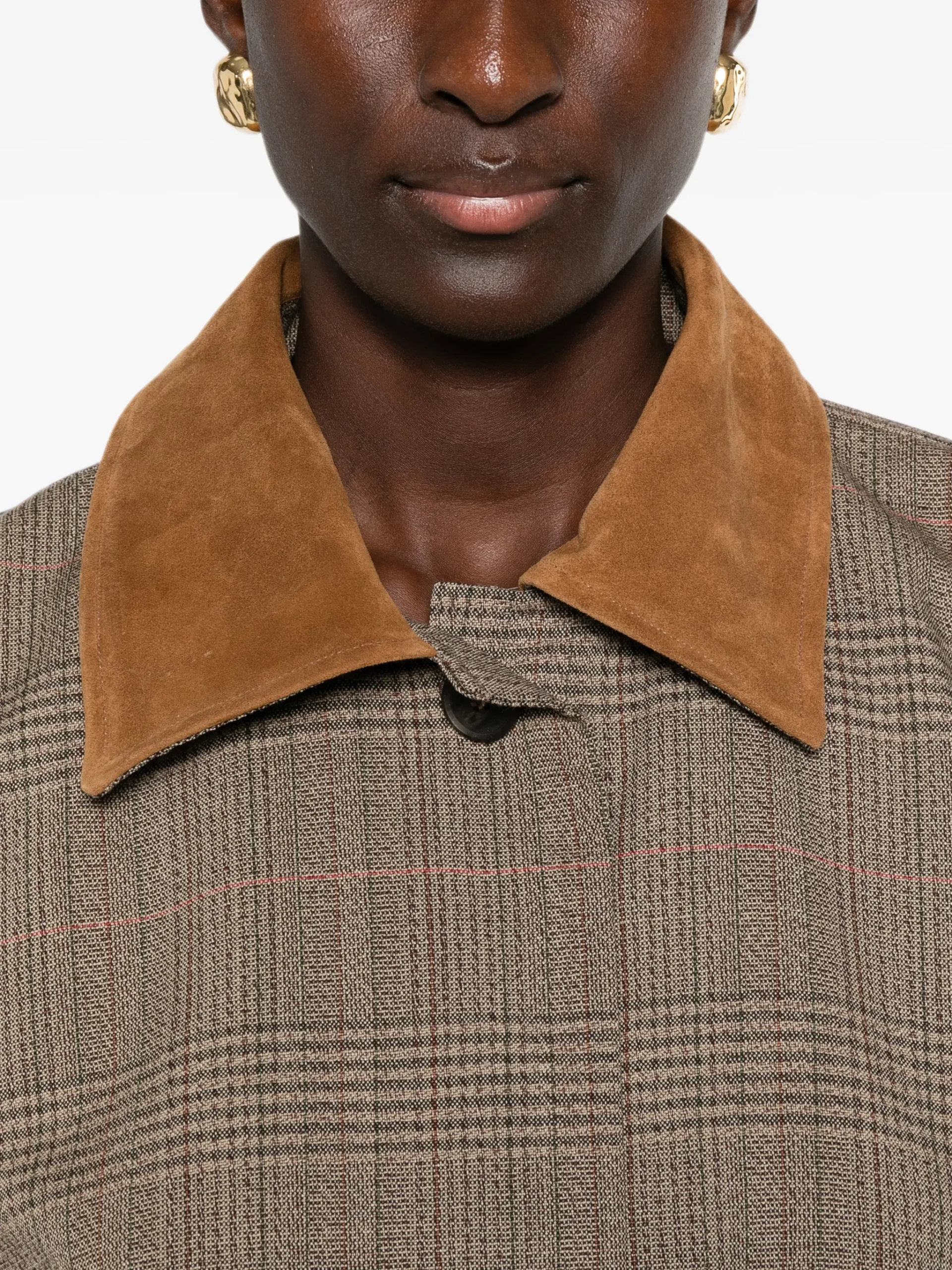 Jacheta Rohe Check-Pattern Wool Bomber maro - imagine 5