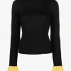 Pulover La DoubleJ Feather-Cuff Ribbed-Knit negru