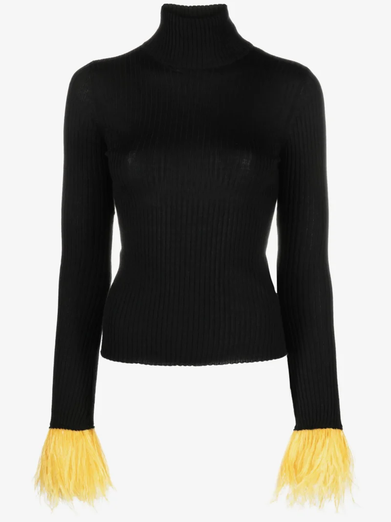 Pulover La DoubleJ Feather-Cuff Ribbed-Knit negru