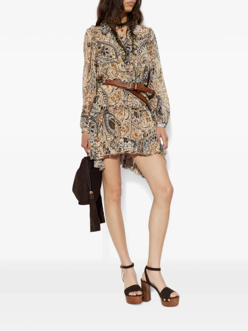Rochie mini ETRO Paisley-Print Ruffled bej - imagine 4