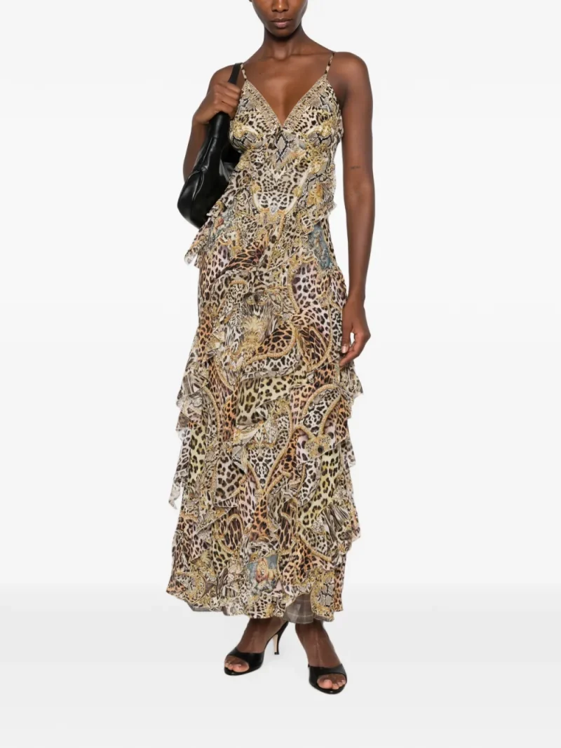 Rochie maxi Camilla Ruffled Leopard-print maro - imagine 4