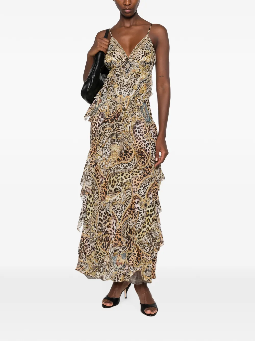 Rochie maxi Camilla Ruffled Leopard-print maro - imagine 4