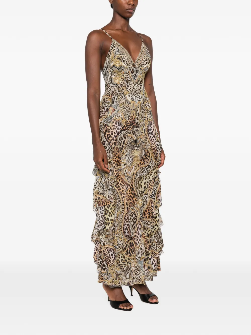 Rochie maxi Camilla Ruffled Leopard-print maro - imagine 3
