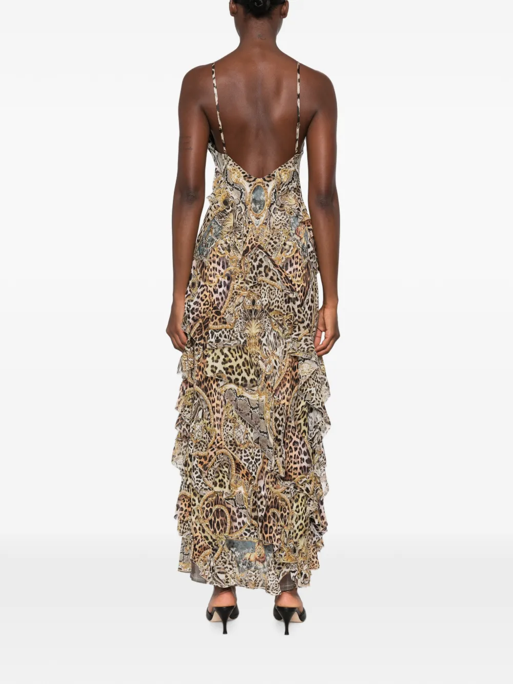 Rochie maxi Camilla Ruffled Leopard-print maro - imagine 2