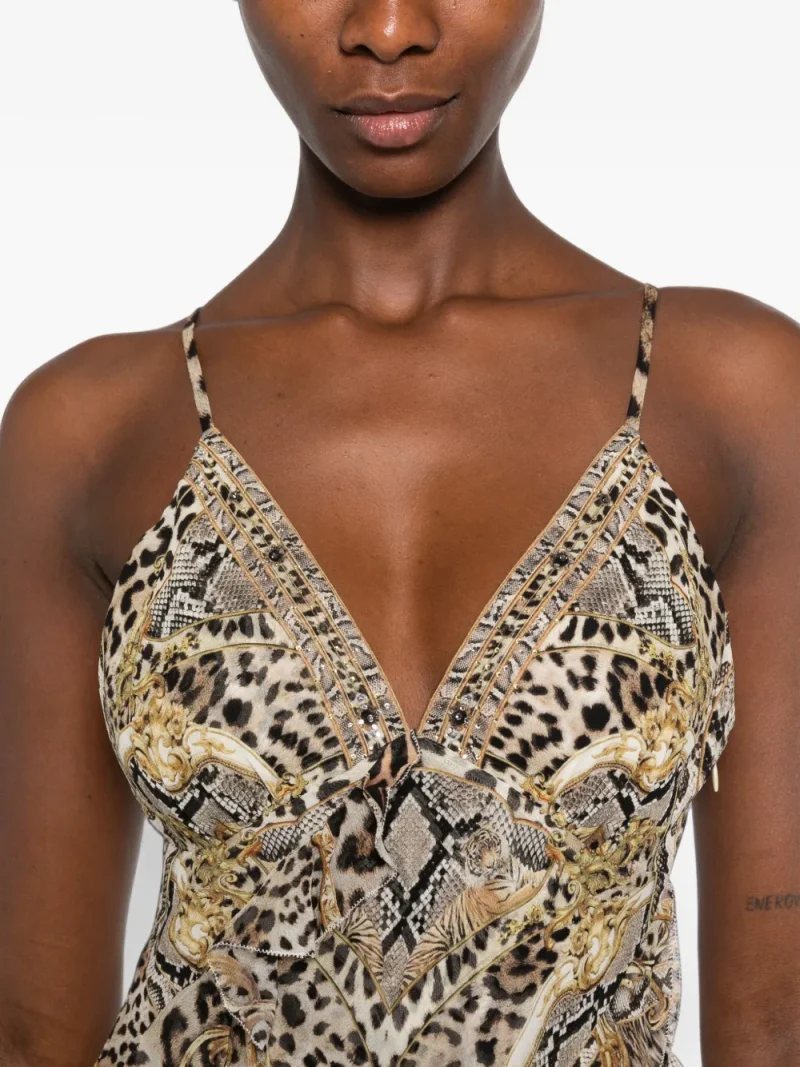 Rochie maxi Camilla Ruffled Leopard-print maro - imagine 5