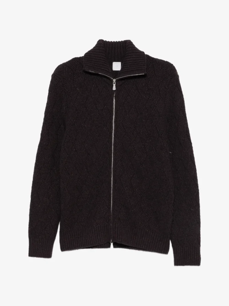 Pulover Eleventy Diamond-Knit Zip-Up maro