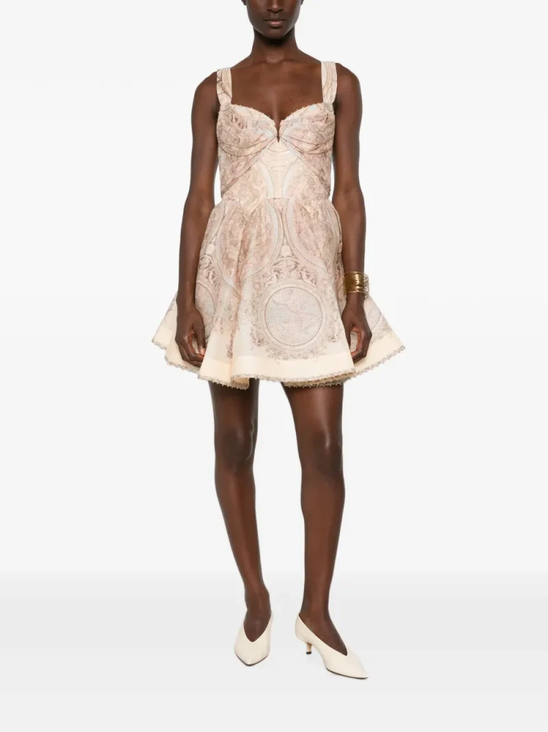 Rochie mini Zimmermann Graphic-Print Flared bej - imagine 4