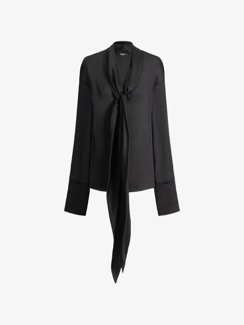 Camasa Balmain silk tie collar negru