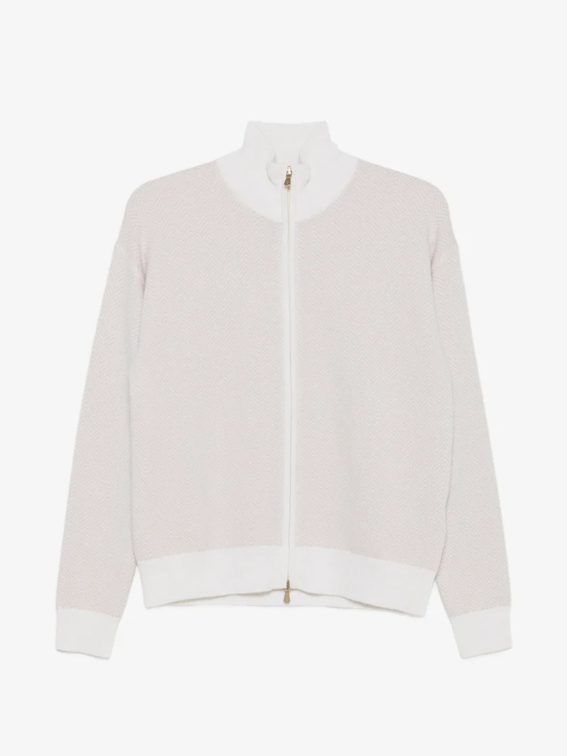 Cardigan Eleventy chevron-knit zip-up alb