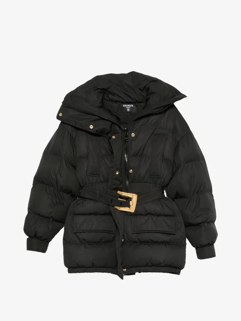 Jacheta Balmain Belted Puffer negru