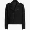 Jacheta Balmain tweed biker negru
