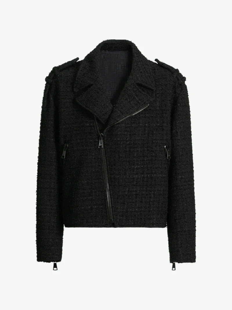 Jacheta Balmain tweed biker negru