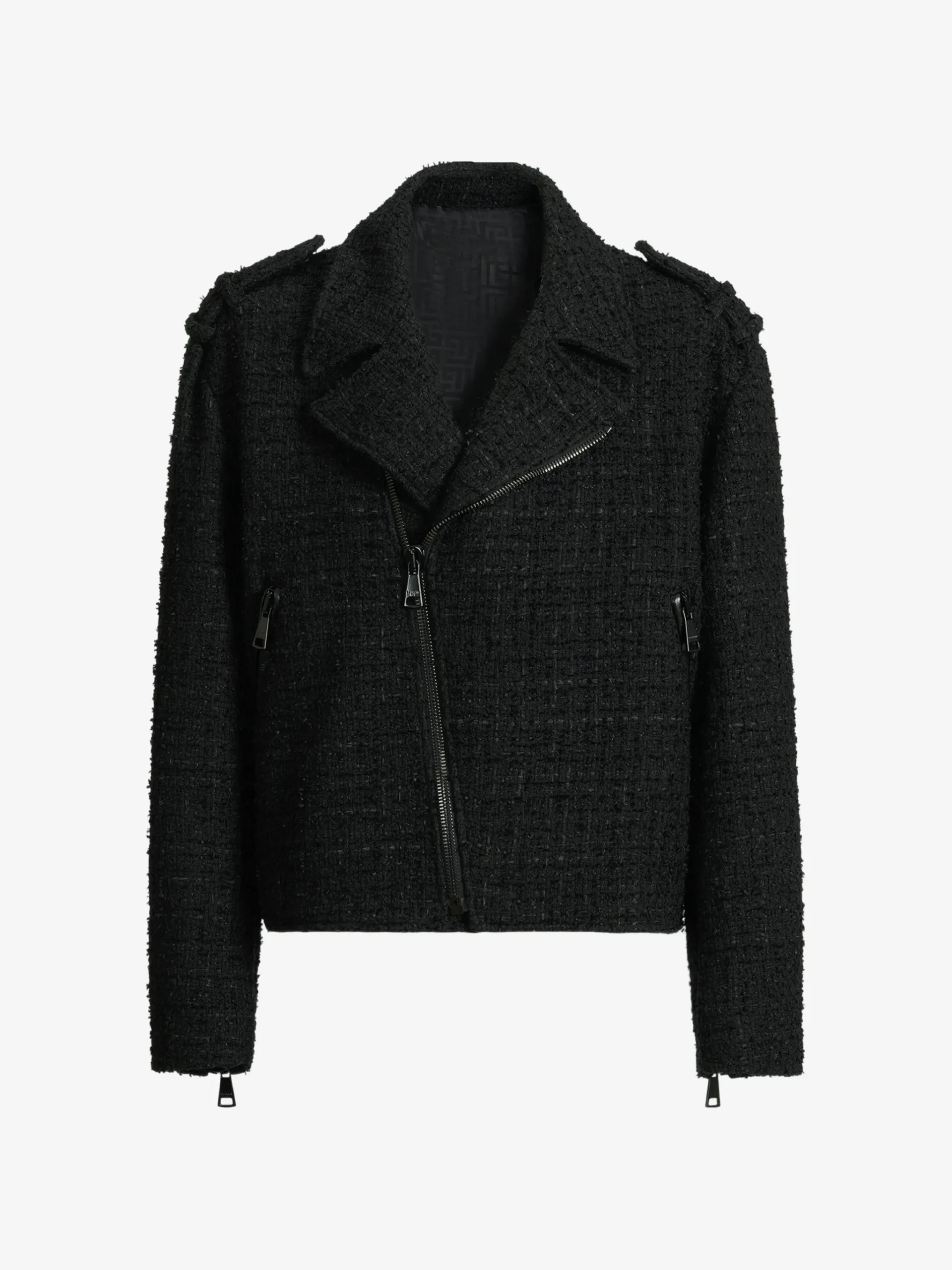 Jacheta Balmain tweed biker negru