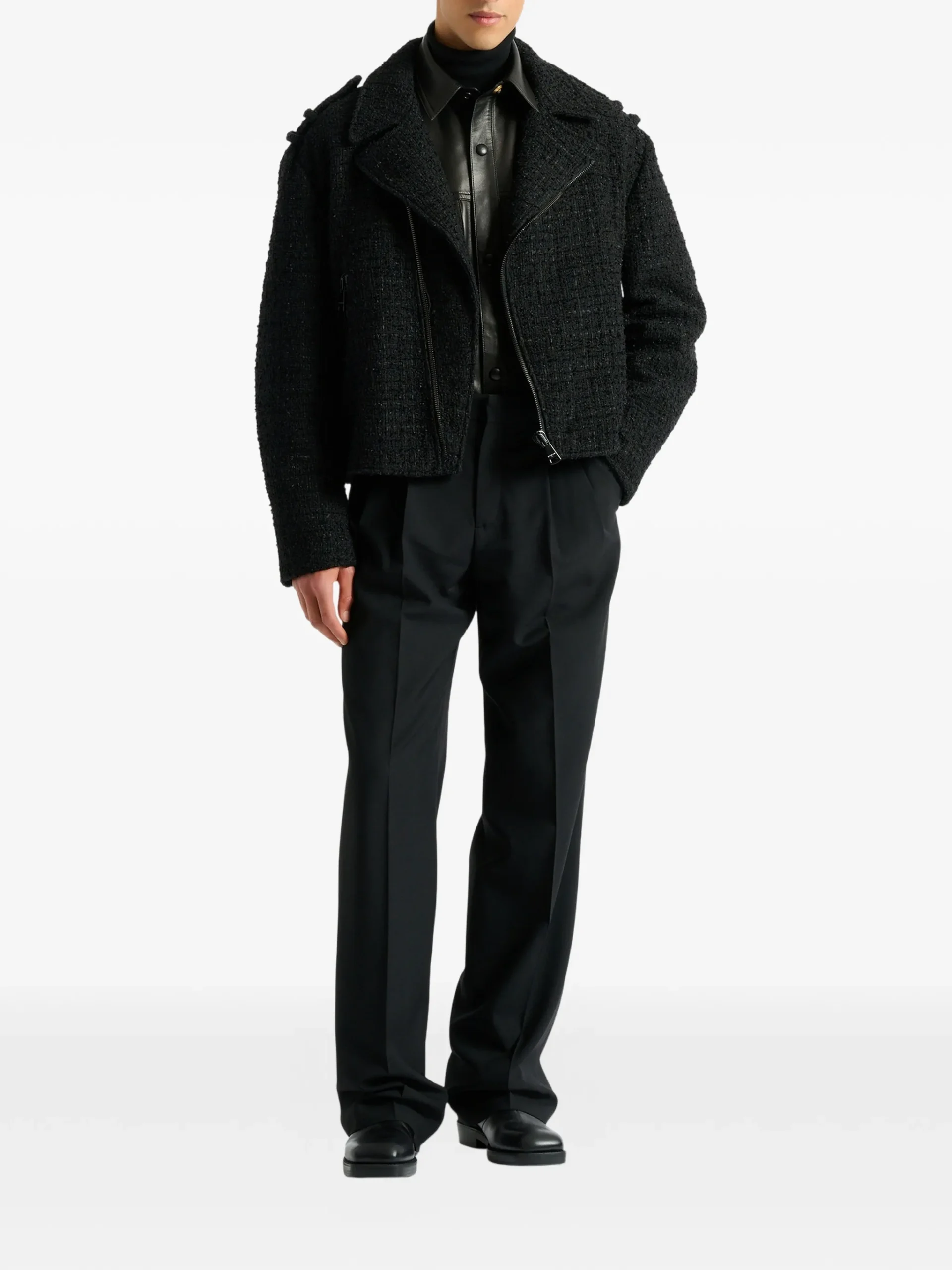 Jacheta Balmain tweed biker negru - imagine 2