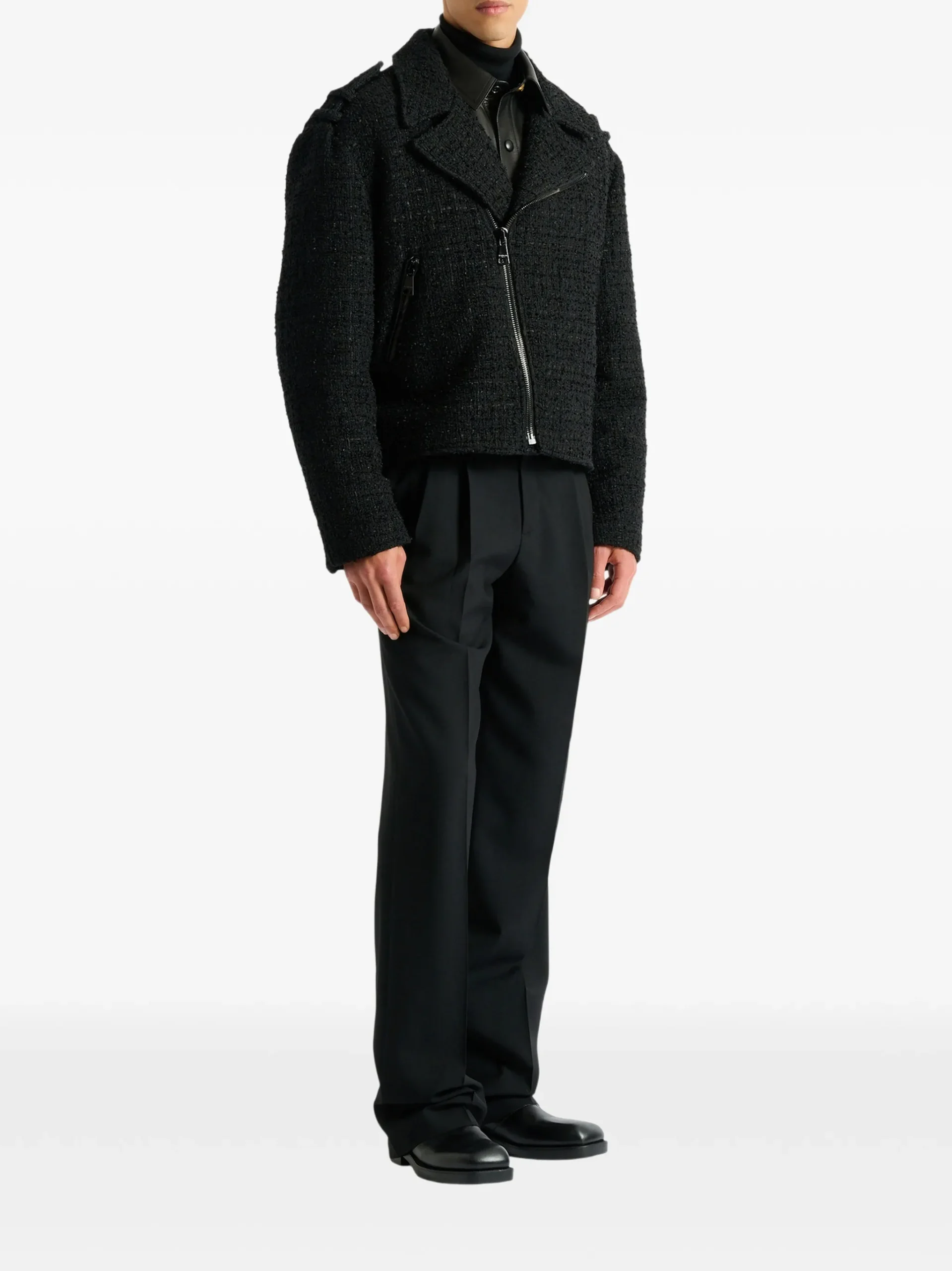 Jacheta Balmain tweed biker negru - imagine 6