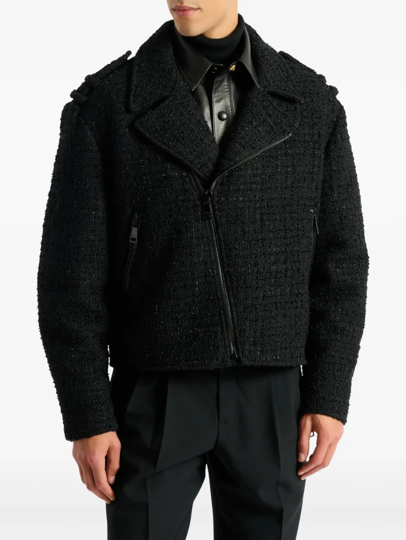 Jacheta Balmain tweed biker negru - imagine 4