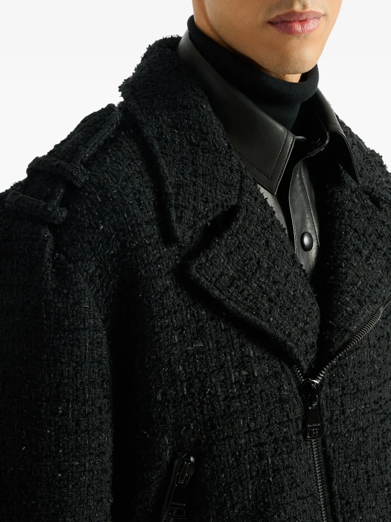 Jacheta Balmain tweed biker negru - imagine 3