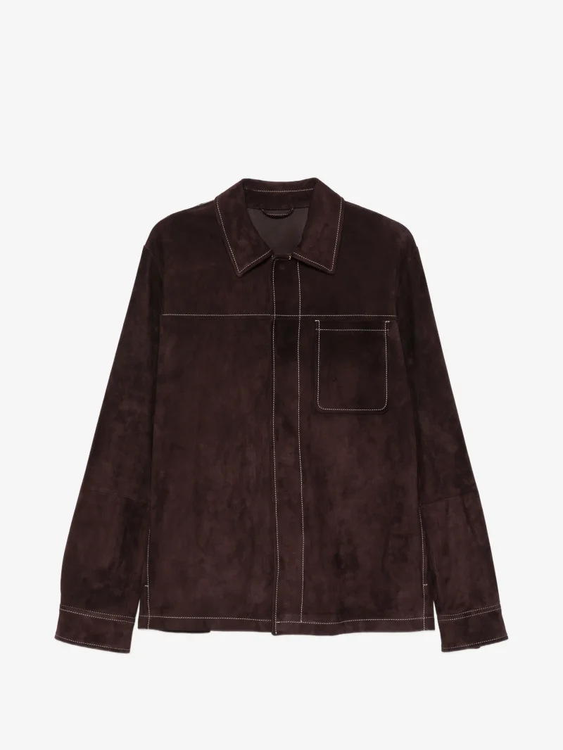 Jacheta Eleventy contrast-stitched suede maro