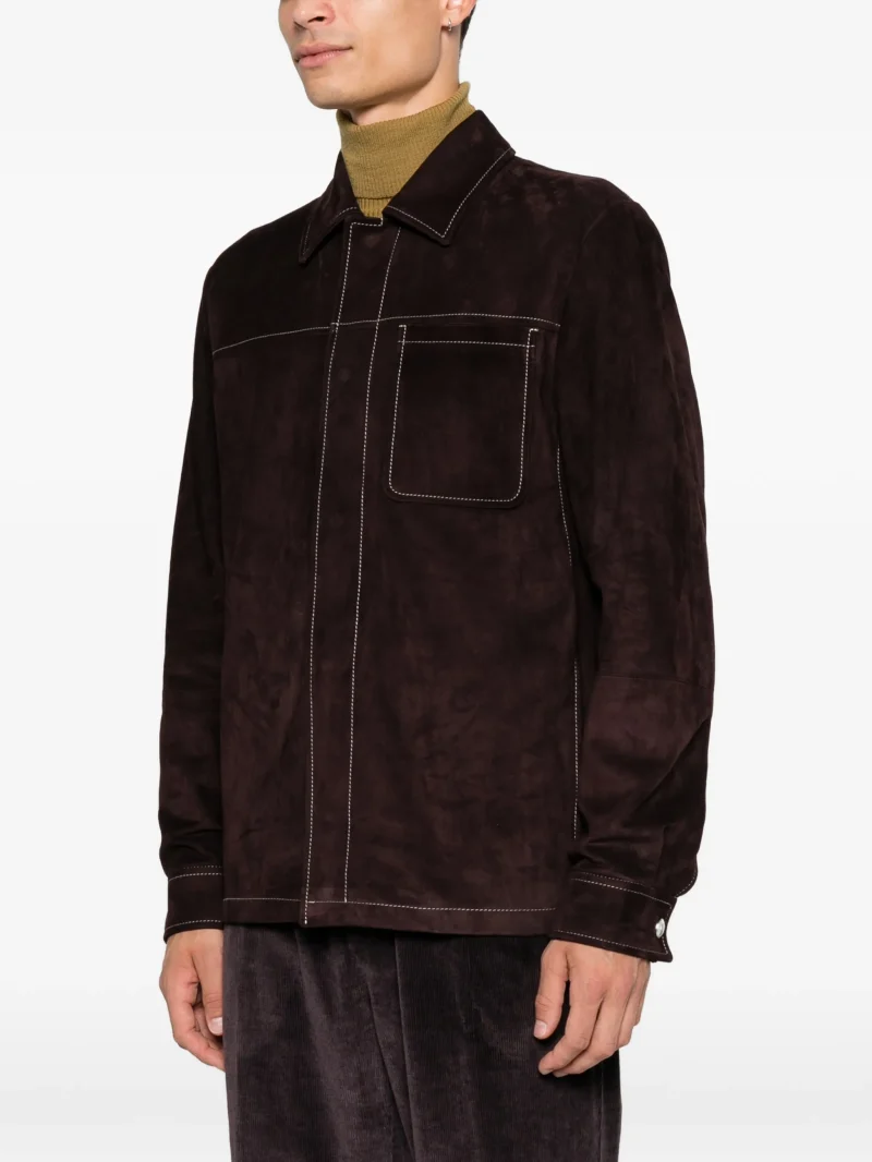 Jacheta Eleventy contrast-stitched suede maro - imagine 5