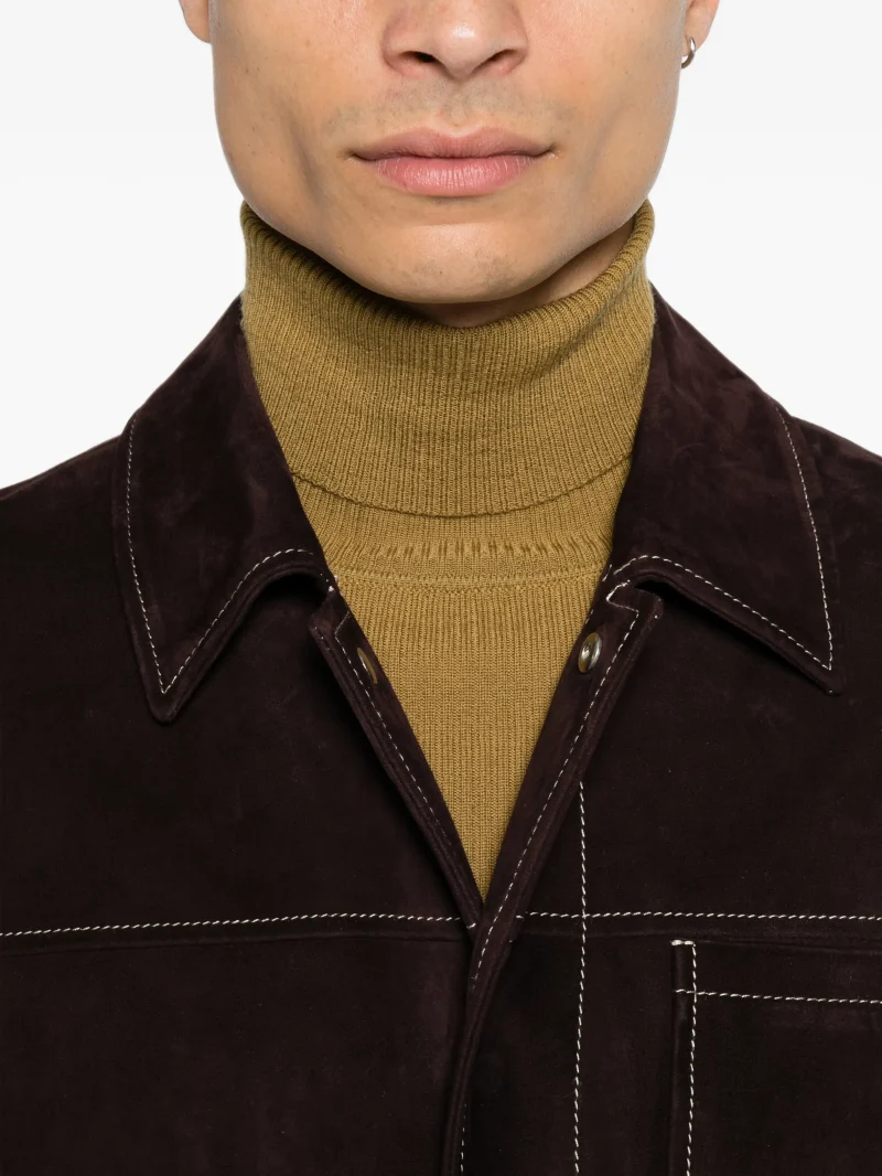 Jacheta Eleventy contrast-stitched suede maro - imagine 3