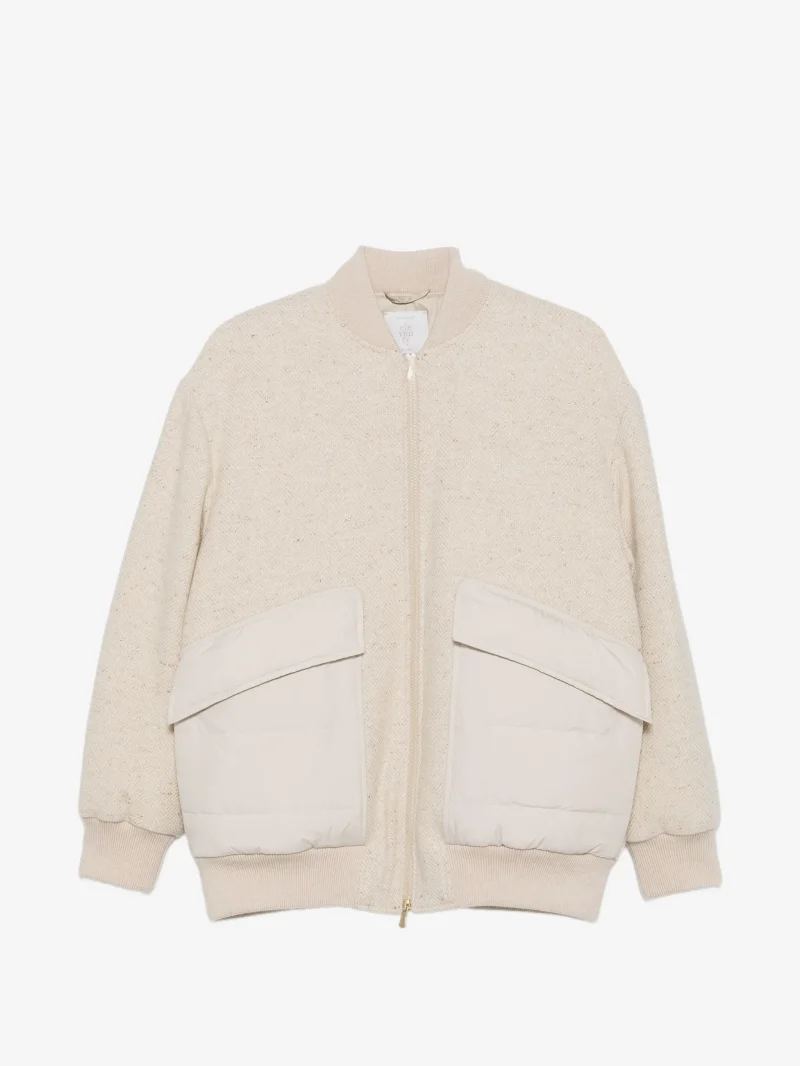 Jacheta Eleventy herringbone-pattern bomber bej