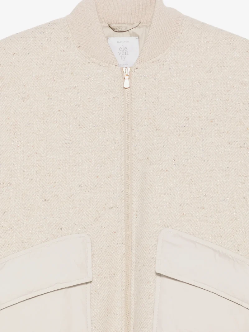 Jacheta Eleventy herringbone-pattern bomber bej - imagine 3