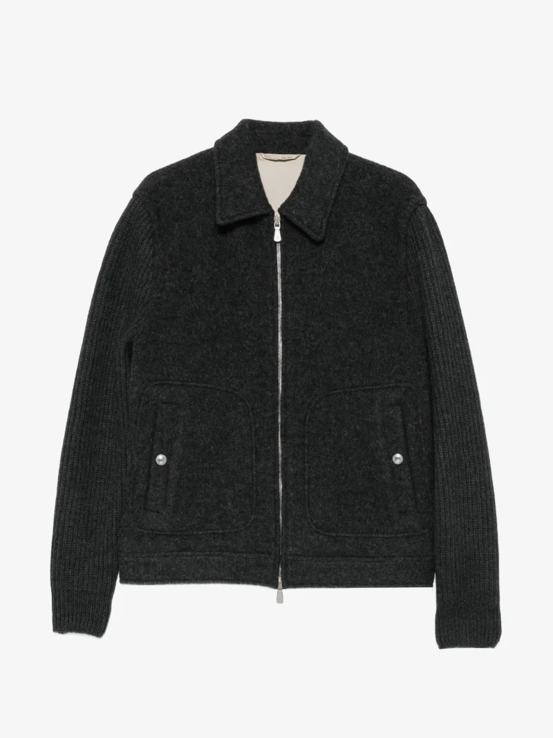 Jacheta Eleventy ribbed-knit panelled wool gri