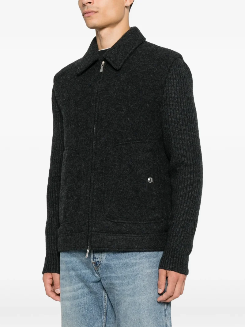 Jacheta Eleventy ribbed-knit panelled wool gri - imagine 5