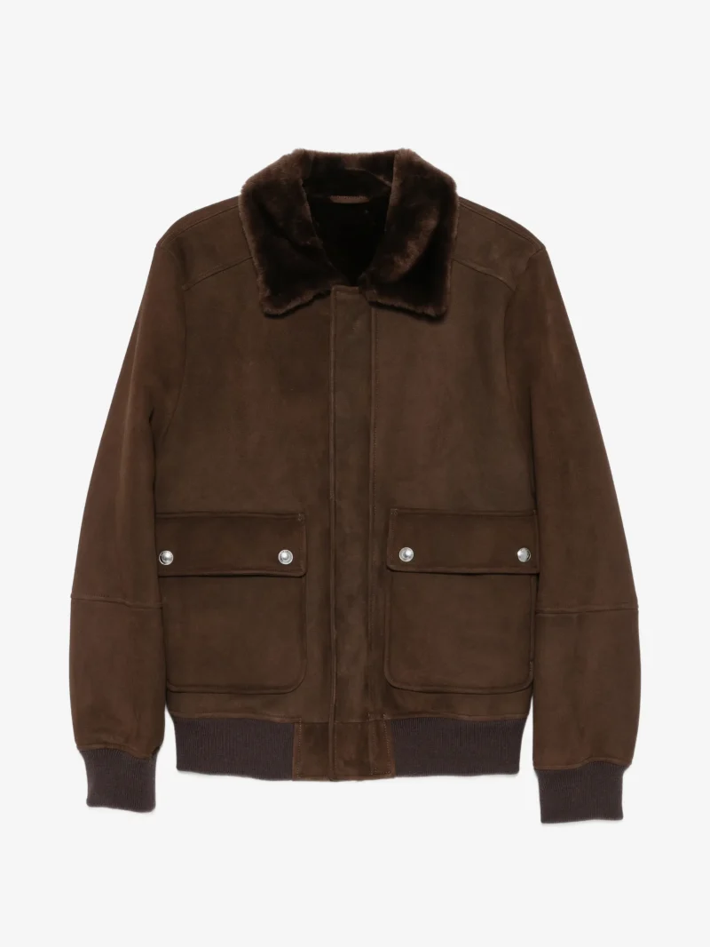 Jacheta Eleventy shearling-collar suede maro