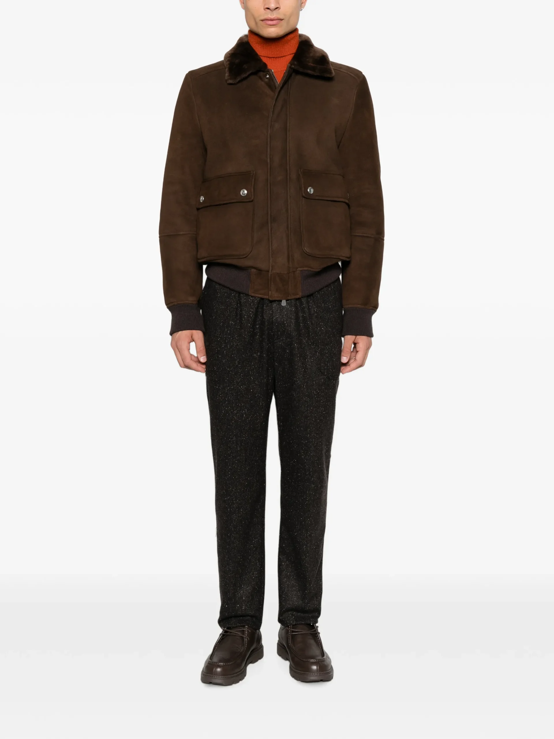 Jacheta Eleventy shearling-collar suede maro - imagine 2