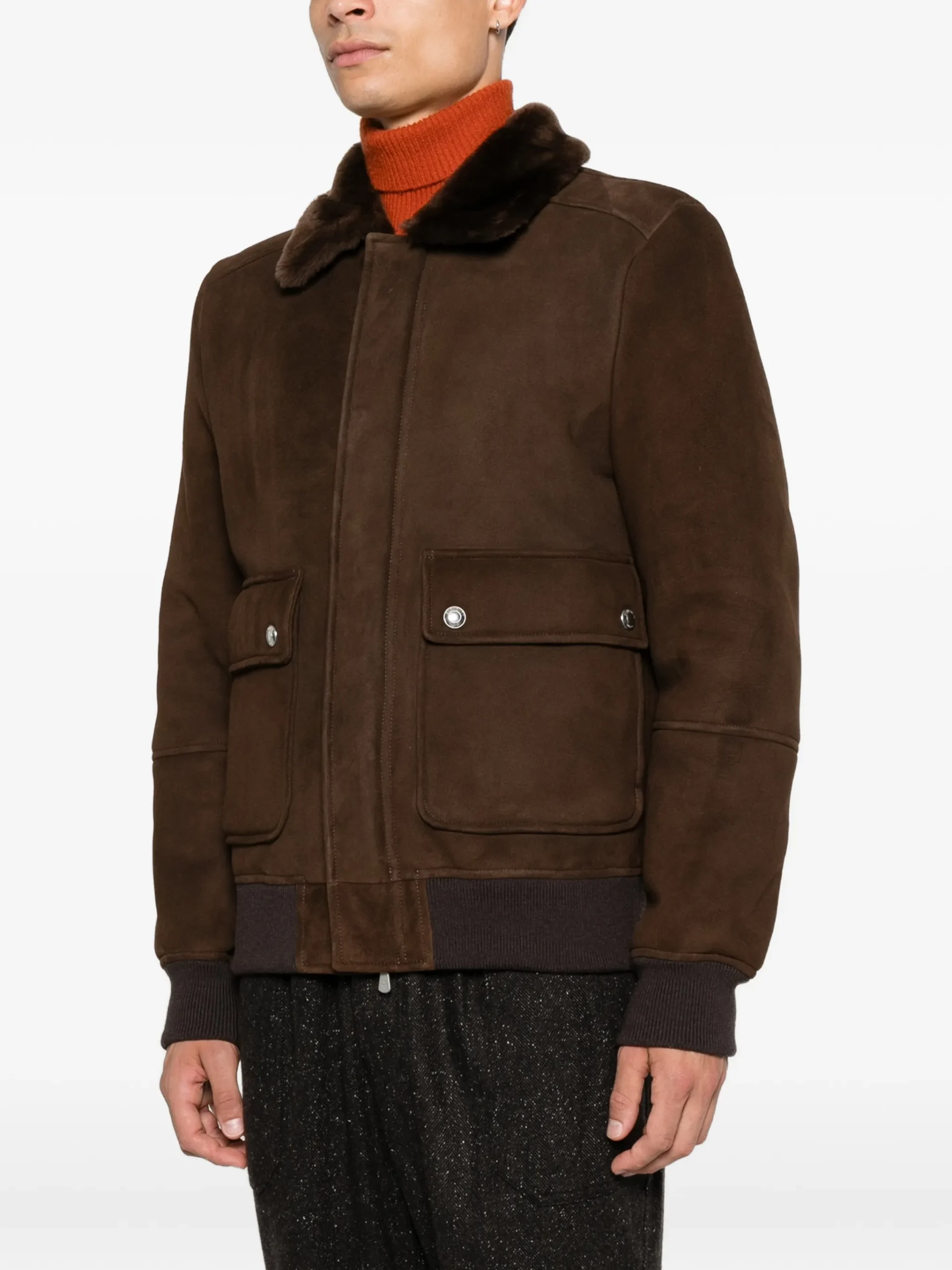 Jacheta Eleventy shearling-collar suede maro - imagine 5