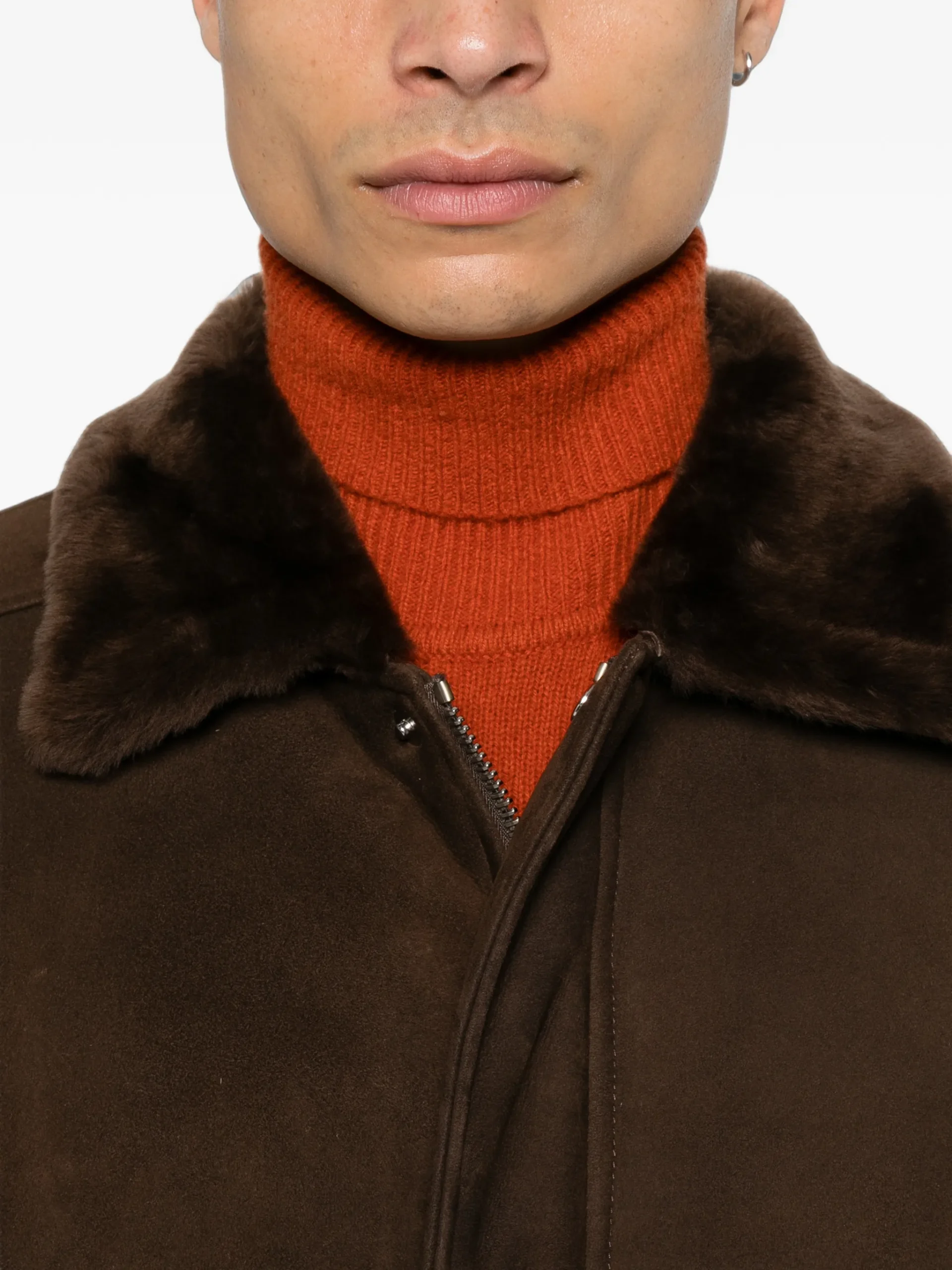 Jacheta Eleventy shearling-collar suede maro - imagine 3