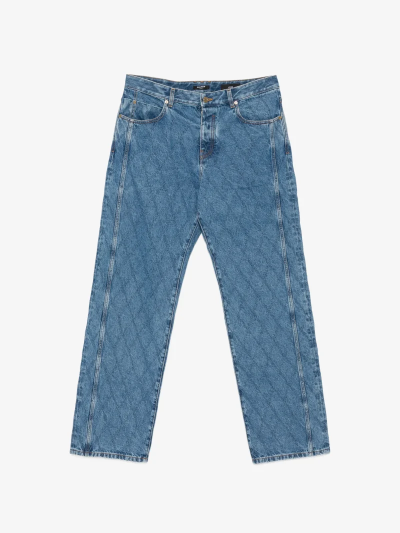 Jeans Balmain quilted straight-leg albastru