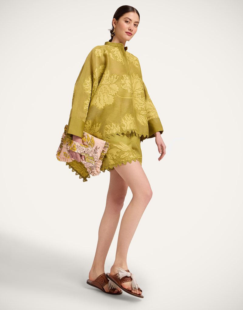 Pantaloni La DoubleJ Good Butt Jacquard Lace-Trimmed verde - imagine 4