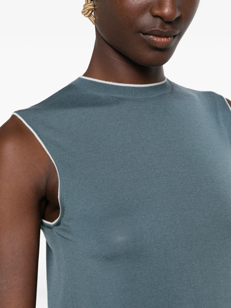 Top Eleventy Sleeveless Contrast-Trim verde - imagine 4