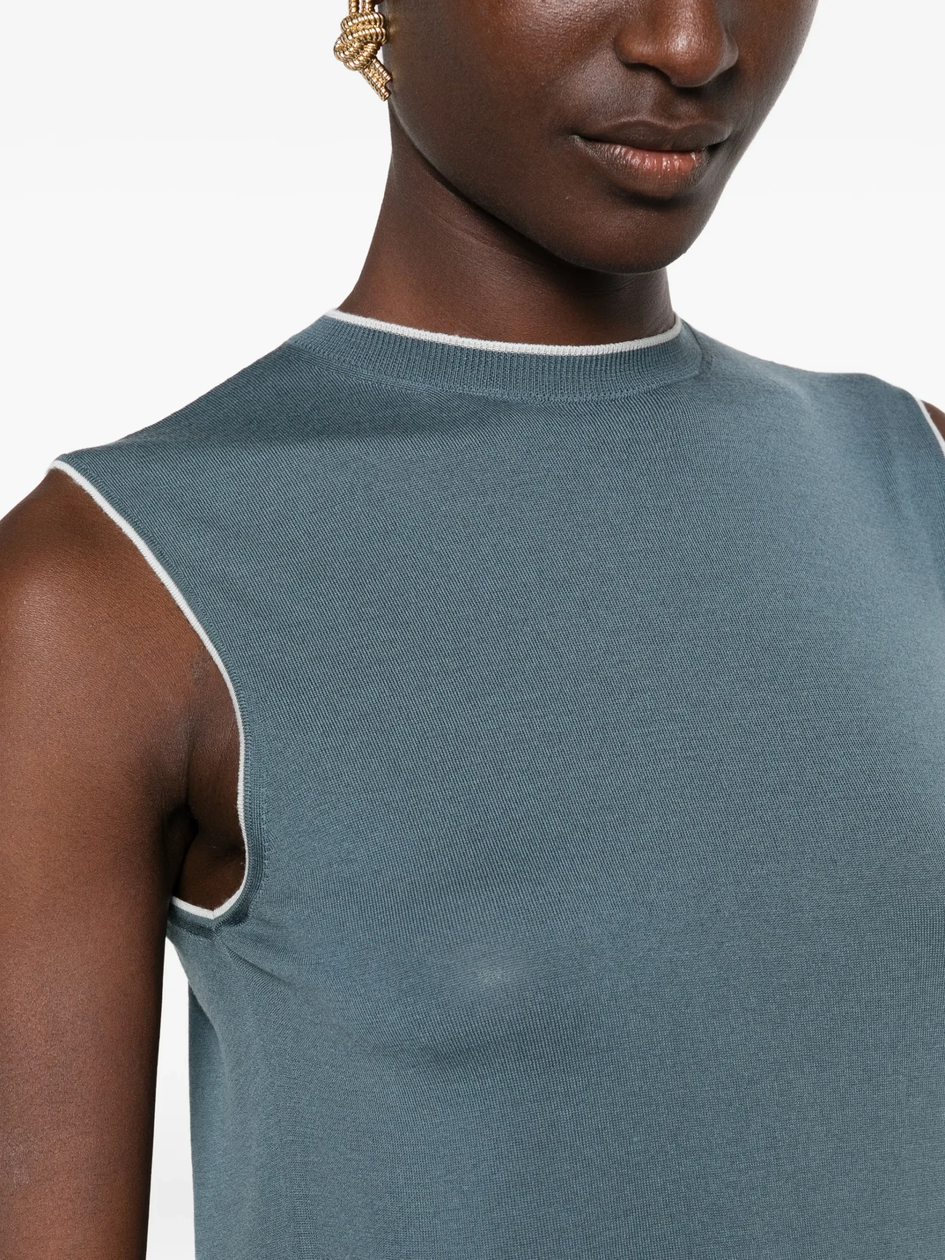 Top Eleventy Sleeveless Contrast-Trim verde - imagine 4