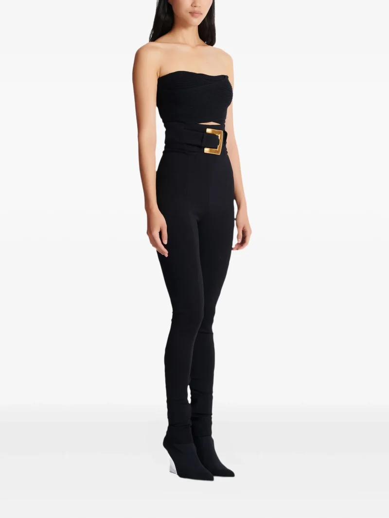 Pantaloni Balmain buckle-embellished negru - imagine 5
