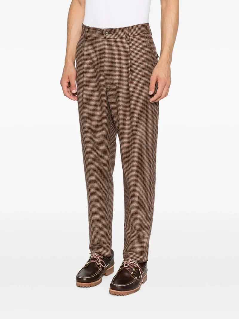 Pantaloni Eleventy houndstooth-pattern pleated maro - imagine 4