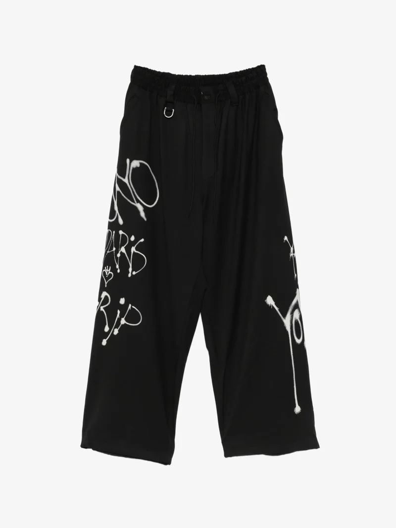 Pantaloni Y-3 Chito Graphic wide wool negru