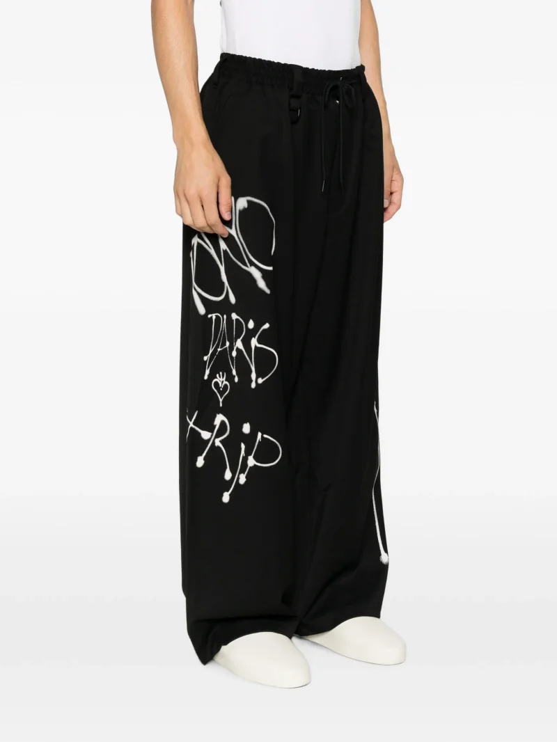 Pantaloni Y-3 Chito Graphic wide wool negru - imagine 4