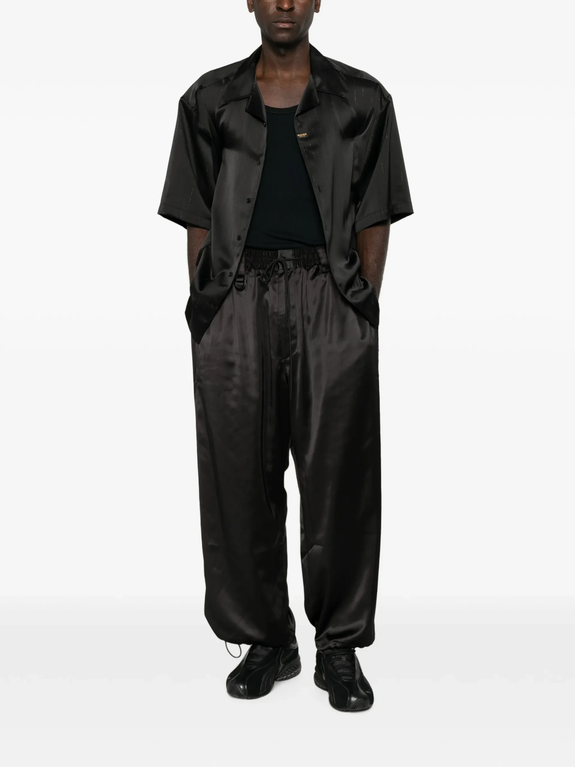 Pantaloni Y-3 drawstring satin negru - imagine 2